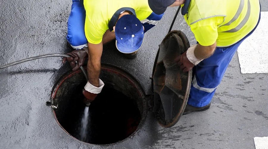 Technicians performing sewage cleanup, using specialized equipment to address contamination and ensure safety in residential water damage restoration.